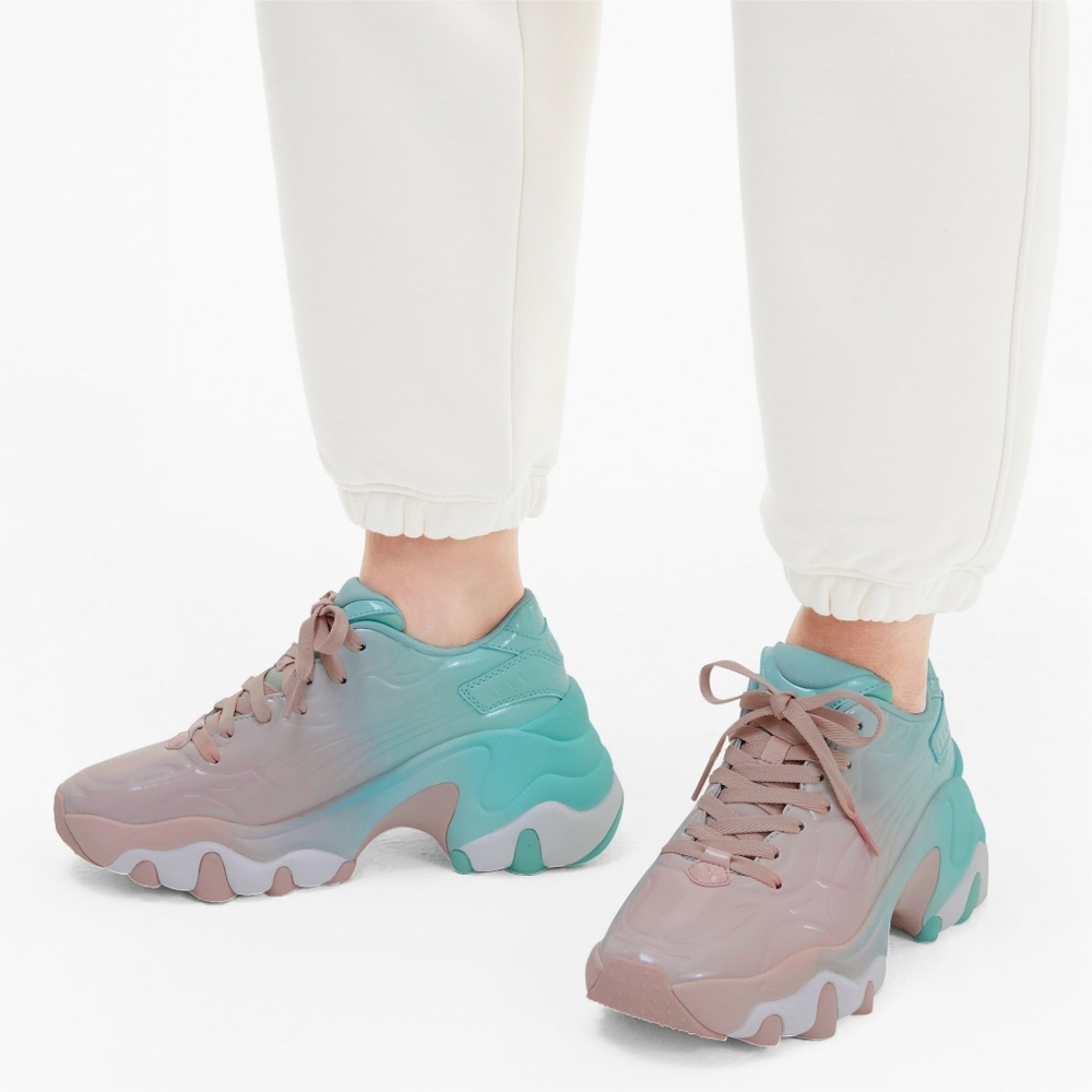 Puma pulsar wedge tonal sneakers in peachskin and aruba blue